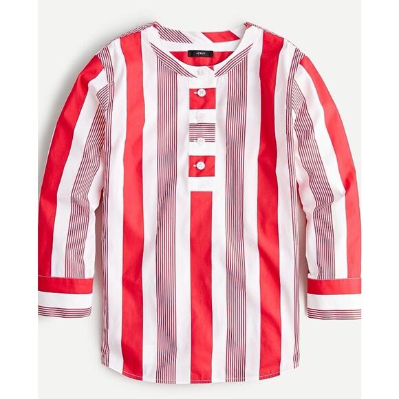 J. Crew Tops - NWT J.Crew Button-Front Poplin Tunic in a red and white stripe pattern XS 2249